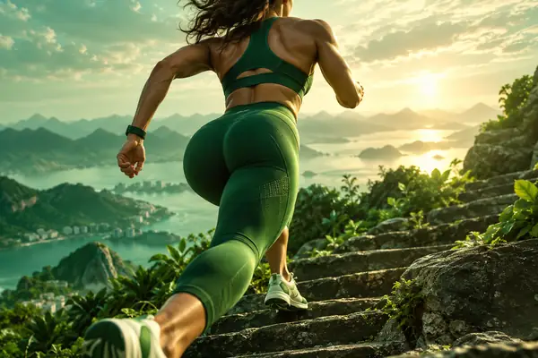 Auffälliges grünes Fitness-Werbemotiv mit dynamischer sportlicher Komposition.