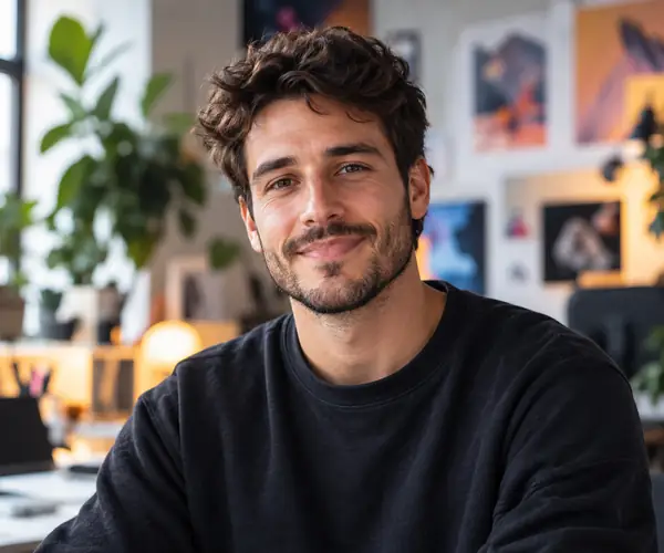 Natürliches Kopf-Schulter-Porträt eines Digitaldesigners.