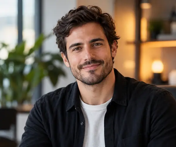 Professionelles Porträt eines männlichen E-Commerce-Marketers von Kopf und Schultern.