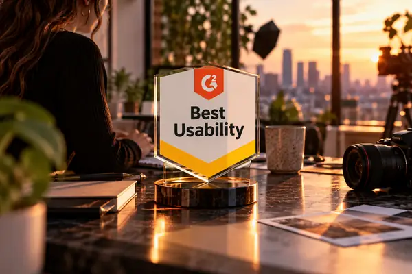 G2-Best-Usability-Abzeichen im Referenzlayout angezeigt.